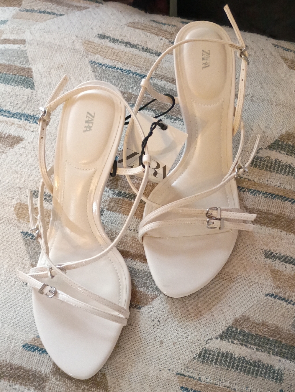 Zara Ivory Strappy Ankle‑Tie Heeled Sandals